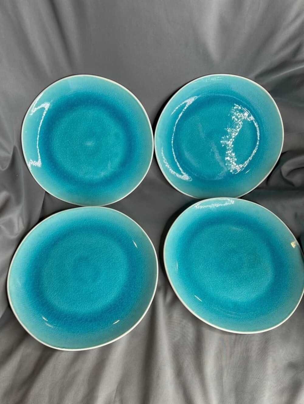 NICOLE MILLER -Turquoise Glazed Stoneware Dinner Plates Set of 4 NICE VINTAGE 🎁